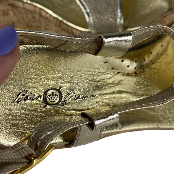 Born Concepts wedge gold adjustable T-strap heeled Sandals arch support 8/39 - Picture 14 of 16